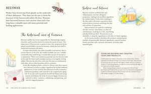 An informational product page about beeswax, featuring text sections on 'Beeswax', 'Solids and lotions', and 'The historical uses of beeswax'.