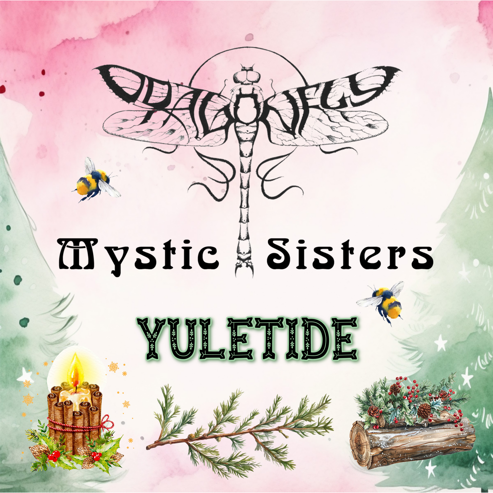 Tea cup with saucer, wooden Christmas tree, and star decoration on a wooden surface.