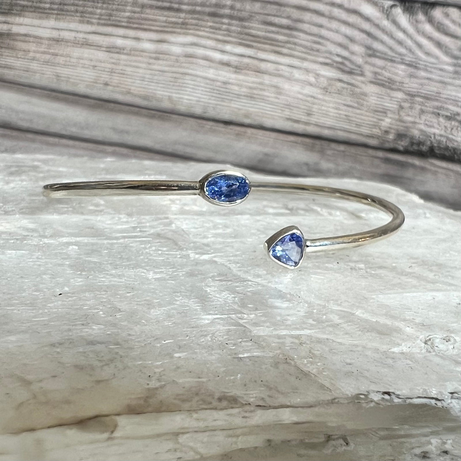Faceted Tanzanite - Flexible Sterling Silver Bracelet
