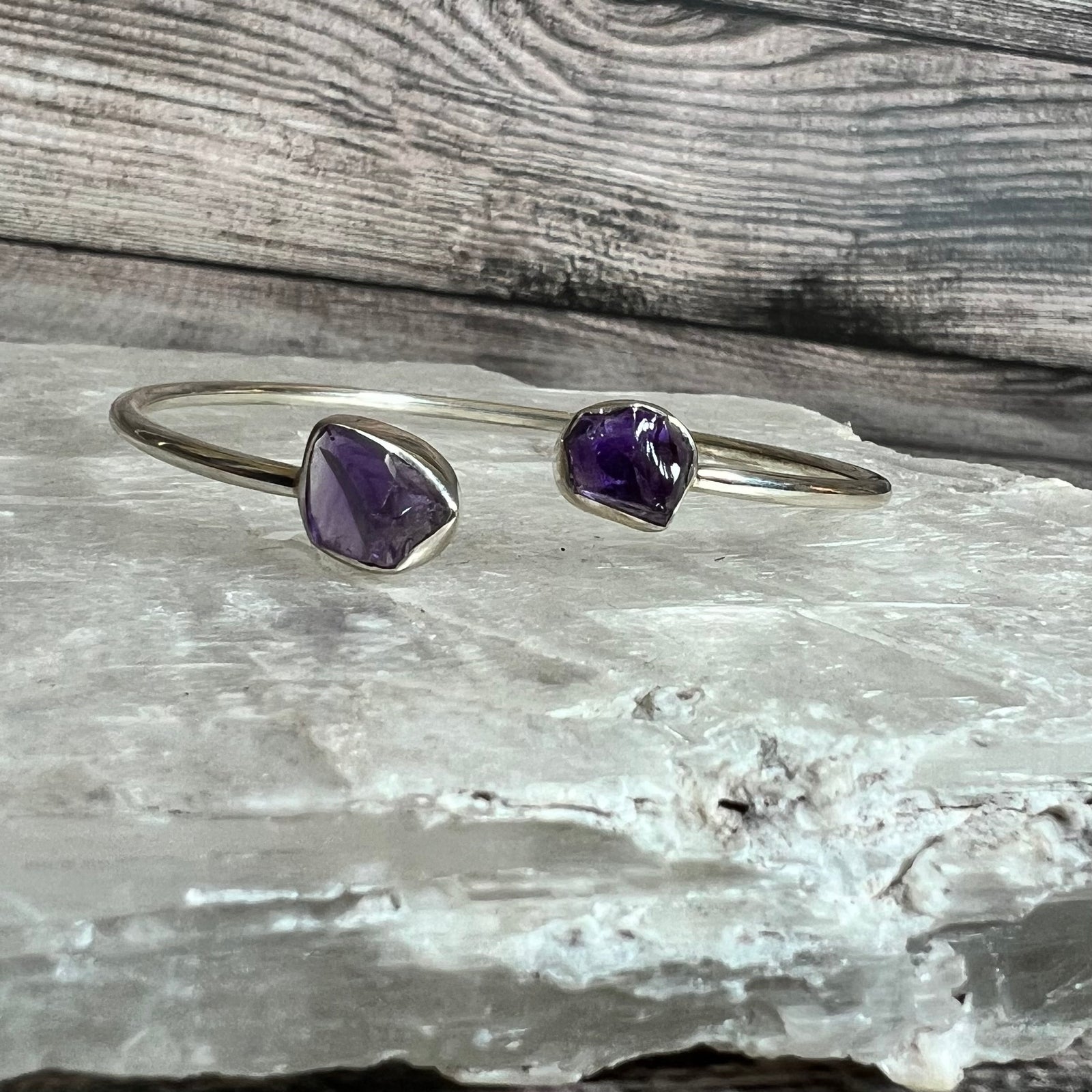 Amethyst - Flexible Sterling Silver Bracelet