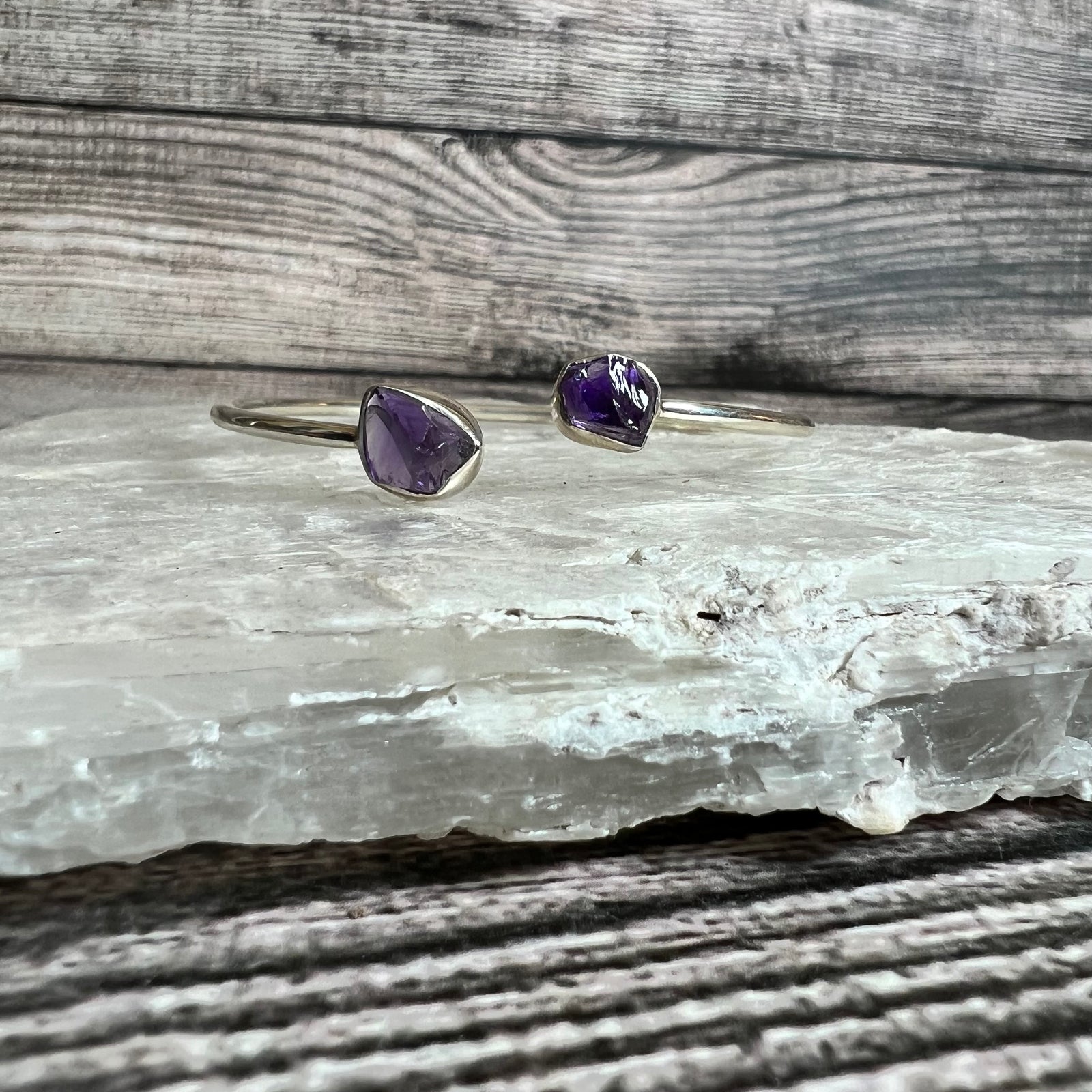 Amethyst - Flexible Sterling Silver Bracelet