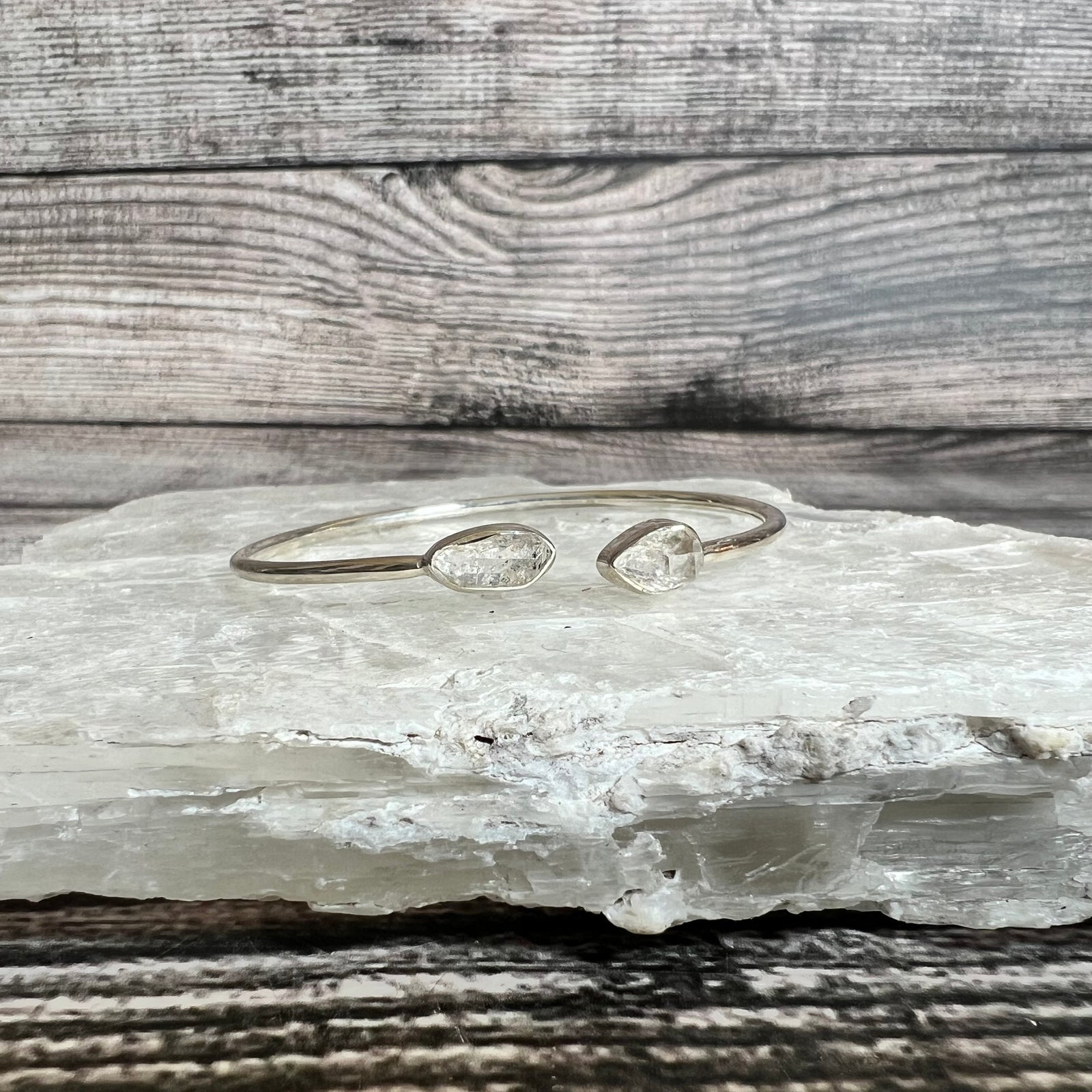 Herkimer Diamond - Flexible Sterling Silver Bracelet