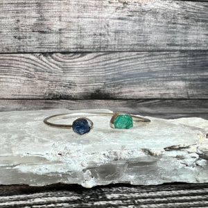 Blue Sapphire & Emerald - Flexible Sterling Silver Bracelet