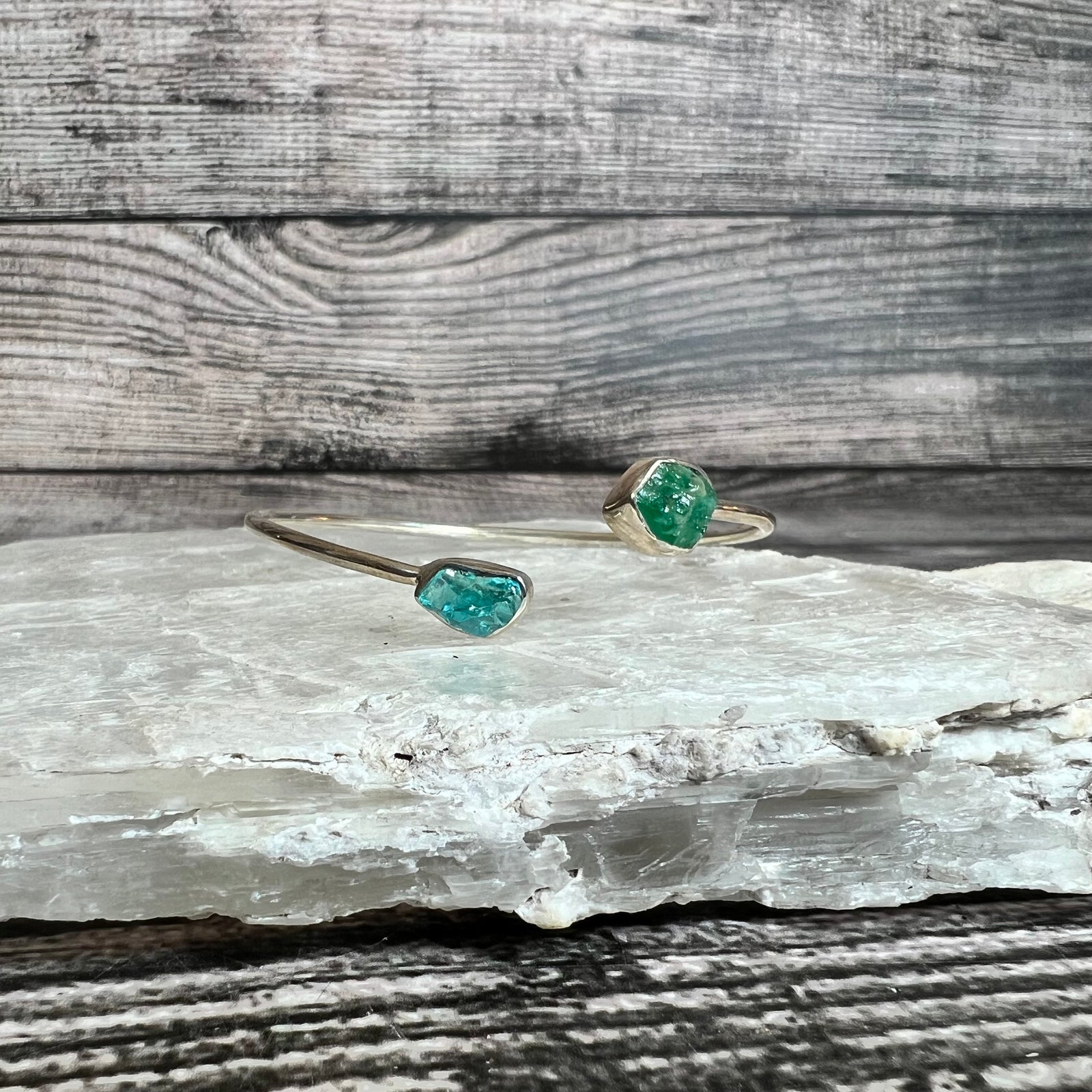 Green & Blue Apatite - Flexible Sterling Silver Bracelet
