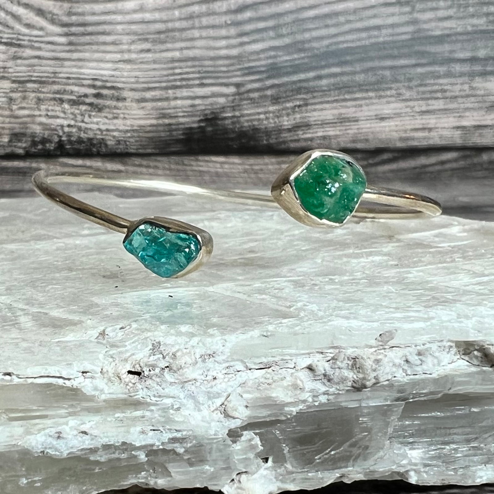 Green & Blue Apatite - Flexible Sterling Silver Bracelet