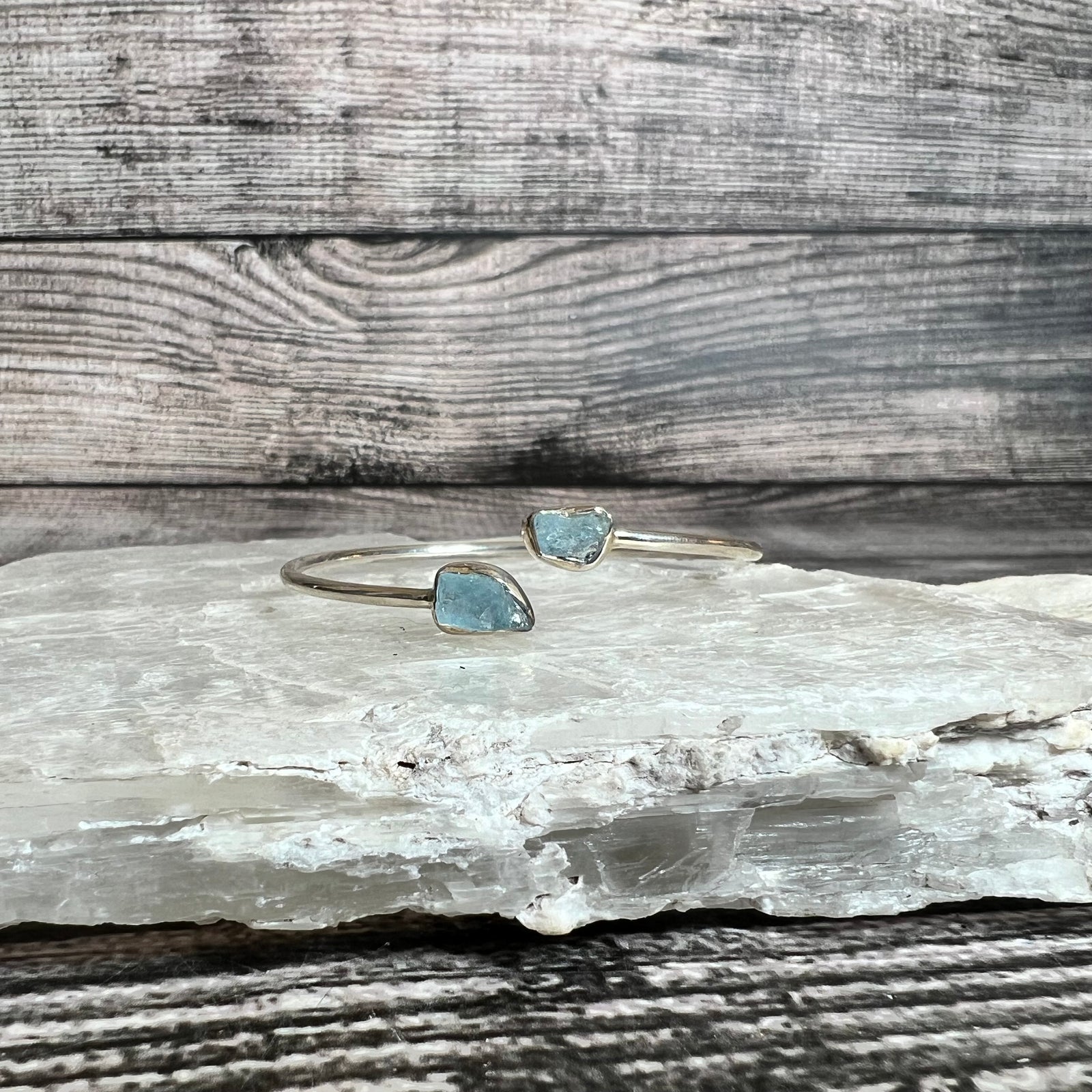 Aquamarine - Flexible Sterling Silver Bracelet
