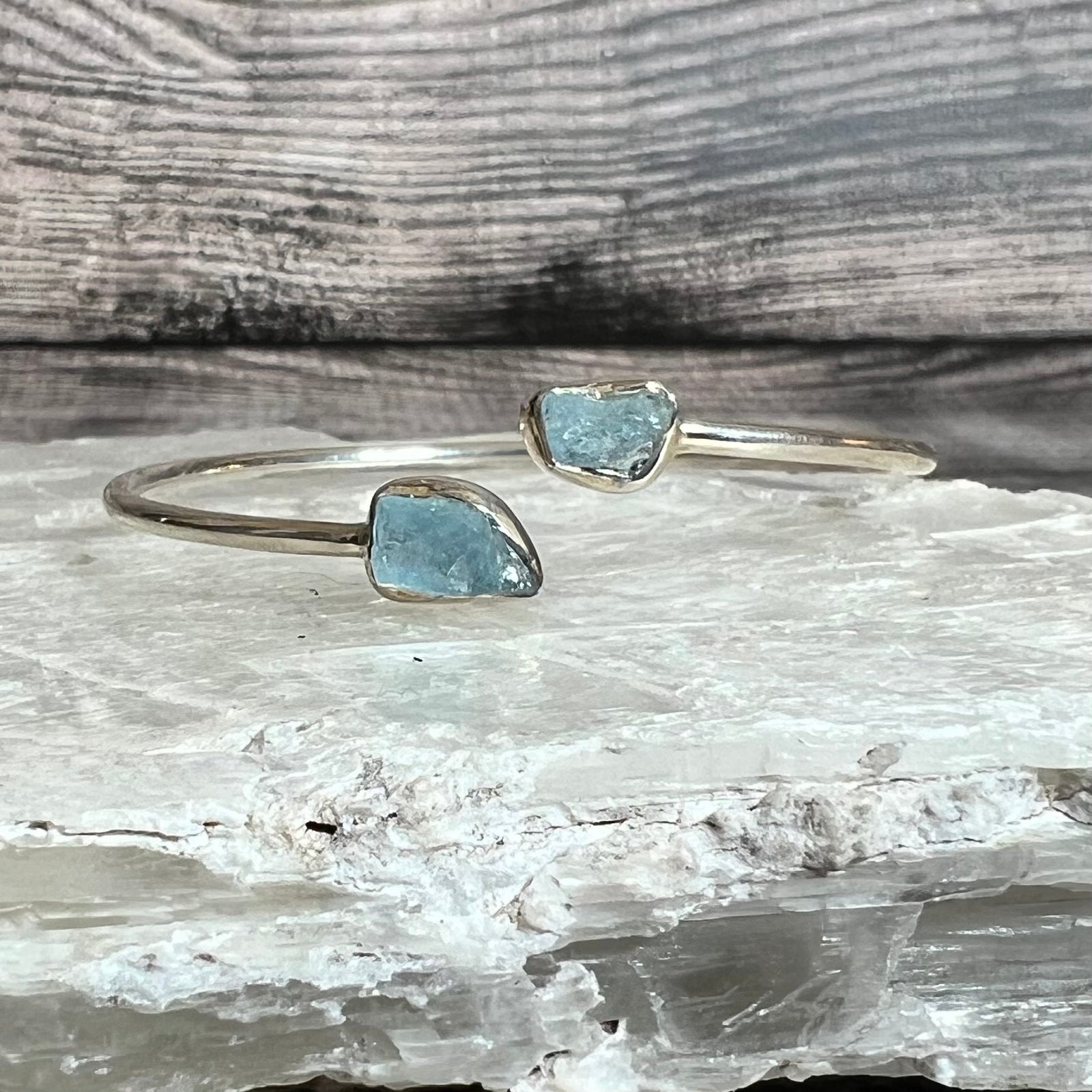 Aquamarine - Flexible Sterling Silver Bracelet