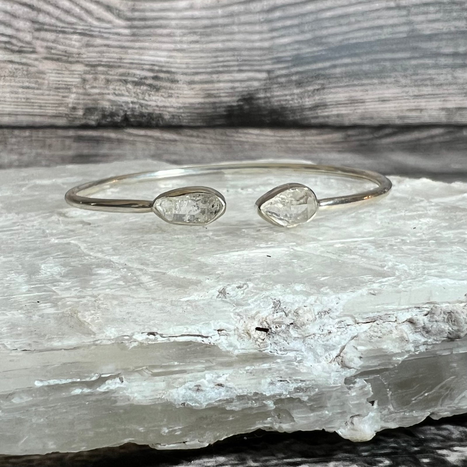Herkimer Diamond - Flexible Sterling Silver Bracelet