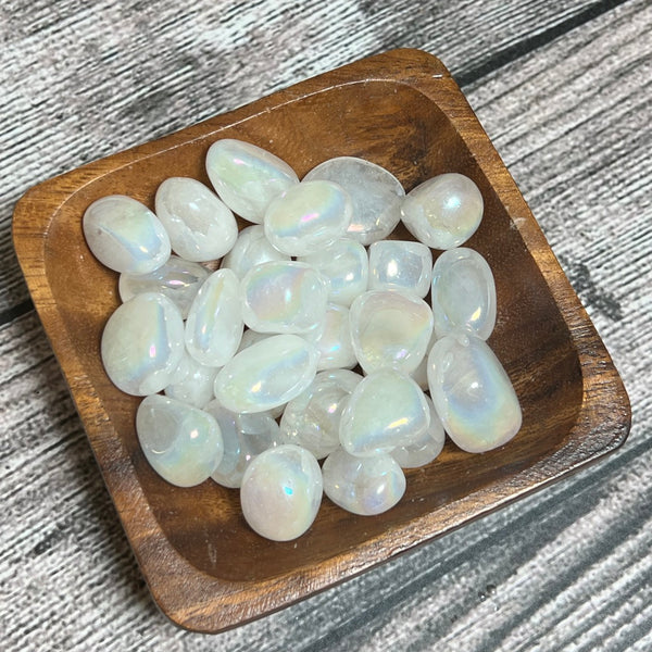 Aura Clear Quartz Palm Stone Angel Aura Round Smooth – Elevated Metaphysical