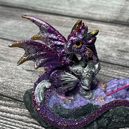 Purple Dragon on Geode Incense Burner